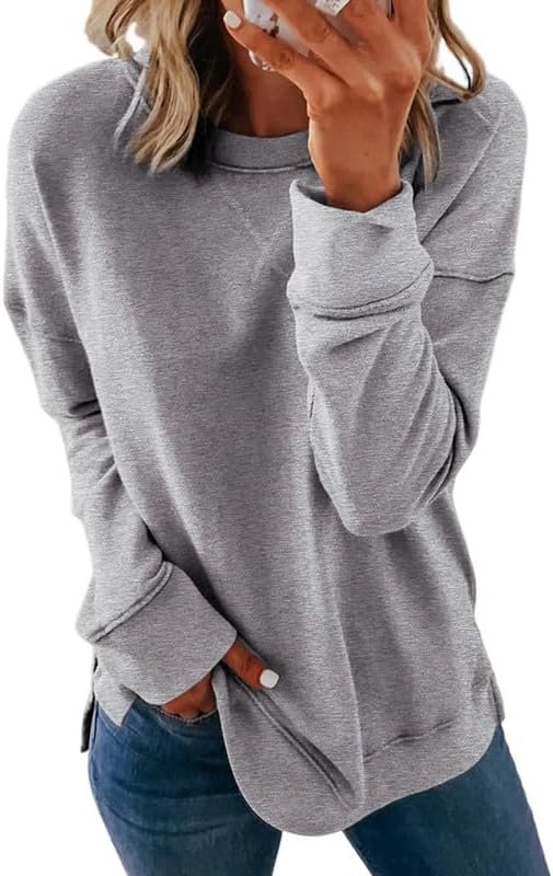 Women's Casual Crew Neck Sweatshirt Loose Soft Long Sleeve Pullover Tops