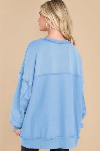 Women's Oversized Sweatshirt Casual Long Sleeve Button Neck Pullover Tunic Tops Outfits