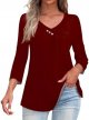 Plus Size Cotton Tops for Women Loose Fit Dressy Fall 3/4 Sleeve Shirts Casual V Neck Dress Tunic Tops for Women