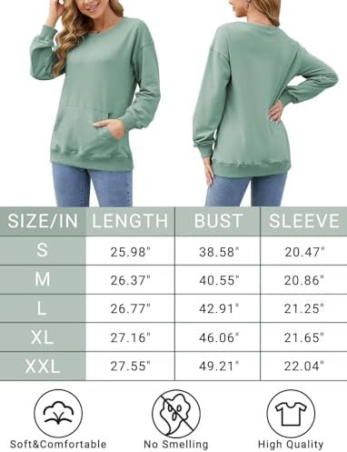 Womens Long Sleeve Sweatshirt Casual Cute Pullover Tops Lightweight Sweatshirt with Pocket