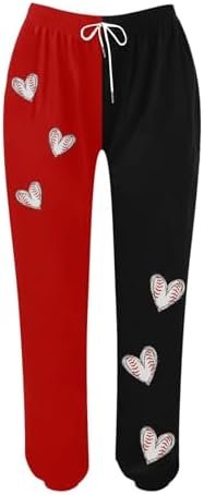 Women Fashion Trousers Suitable Baseball Football Print Bottom Sweatpants Pockets High Waist Sporty Gym Athletic