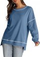 Womens Casual Sweatshirts Long Sleeve Oversized Trendy Contrast Stitching Fall Pullover Tops