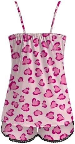 Ladies' Valentine's Day Casual Fashion Sexy Printed Sleeveless Camisole Top Shorts Set Two Piece Night Gowns