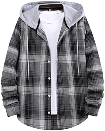 Men's Autumn Fashion and Hooded Checkered Shirt Raglan Long Sleeve Shirt Men