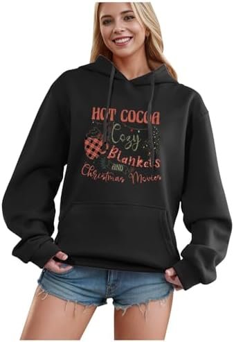 Womens Oversized Hoodies Funny Xmas Tree Graphic Sweatshirt Casual Drawstring Pullover Sweater Womens