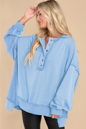 Women's Oversized Sweatshirt Casual Long Sleeve Button Neck Pullover Tunic Tops Outfits