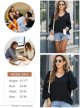 Womens Oversized Waffle Knit Sweatshirts V Neck Long Sleeve Side Slits Casual Pullover Sweatshirt Tops