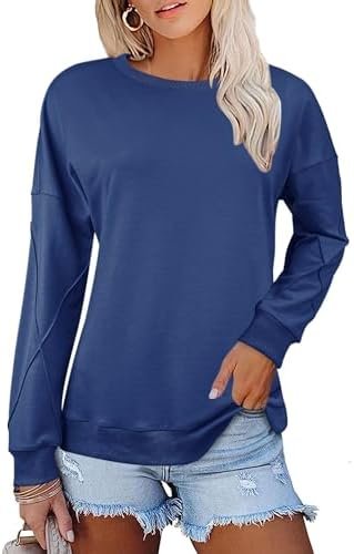 Women's Casual Crew Neck Long Sleeves Sweatshirts Loose Fit Tops Basic Lightweight Tunic Pullover