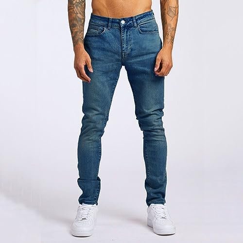 Men Slim Zipper Denim Jeans Pants Patchwork Hip Hop Denim with Pockets Men's Washed Old Loose Fashion Casual Jeans