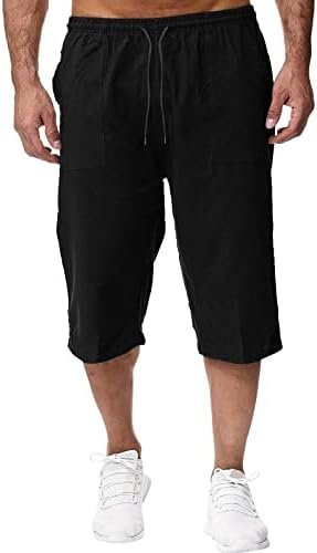 Mens Spring and Summer Cotton Sweatpants Jogging Pants Loose Casual Beach Vacation Capri Pants Toe Slip