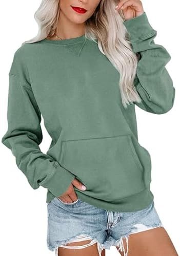 Womens Long Sleeve Sweatshirt Casual Cute Pullover Tops Lightweight Sweatshirt with Pocket