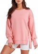 Women's Oversized Sweatshirt Crew Neck Long Sleeve Casual Slit Pullover Top Fall Teen Girl Preppy Clothes