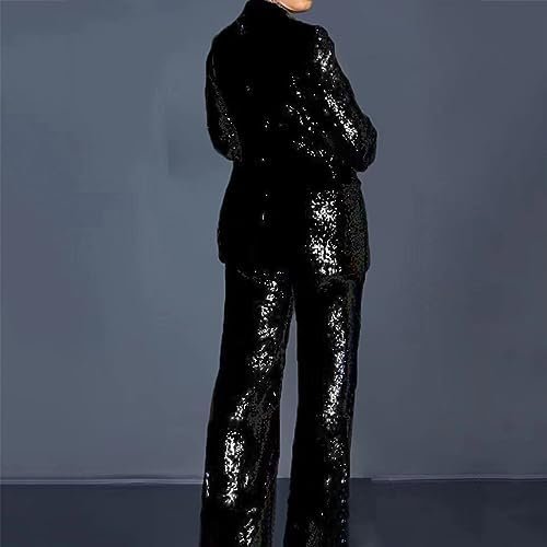 Womens Suits Set Sequin 2 Piece Pants Set Notch Lapel Slim Fit Formal Suits Womens Tuxedo Suit Lady Athletic