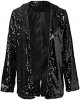 Women Commuting Front Open Long Sleeve Lapel Casual Evening Shiny Loose Slim Fit Jacket