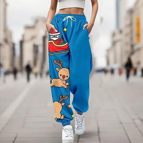 Ladies Slacks Sweatpants Christmas Print Bouquet Foot Pants Drawstring Waist Sweatpants Pants
