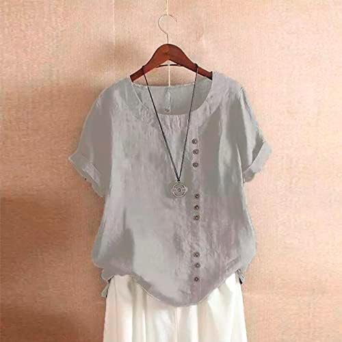 Women's Pullover Round Neck Vintage Cotton and Linen Print Loose Short Sleeve Blouse Blouse Casual Shirt