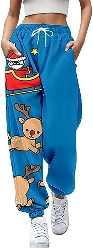 Ladies Slacks Sweatpants Christmas Print Bouquet Foot Pants Drawstring Waist Sweatpants Pants