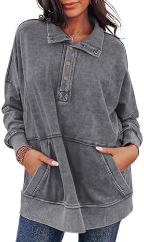Sweatshirt For Women Casual Long Sleeve Shirts Loose Fit Button V Neck Pullover Tops Fall Clothes