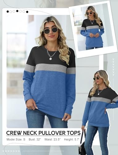 Women's Casual Long Sleeve Color Block/Solid Tops Sweatshirts Cute Loose Fit Pullover with Pockets