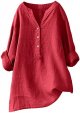 Loose Button Down Blouse Tops Stand Solid Sleeve Long Casual Women Linen Shirt Blouse Shirt and Long Skirt Set for
