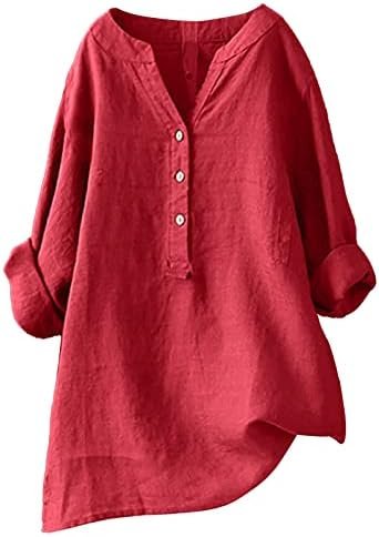Loose Button Down Blouse Tops Stand Solid Sleeve Long Casual Women Linen Shirt Blouse Shirt and Long Skirt Set for