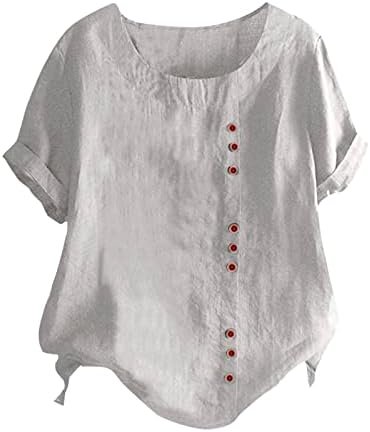 Women's Pullover Round Neck Vintage Cotton and Linen Print Loose Short Sleeve Blouse Blouse Casual Shirt