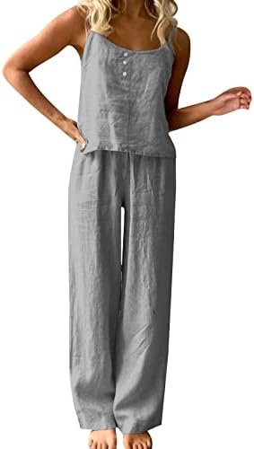 Women's Summer Solid Color Thin Pajamas Sleeveless Suspenders Trousers Set Loose Fashion Cotton and Linen Home