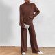 Women's Two Piece Knit Matching Outfits High Neck Slit Hem Tee and Pants Tracksuit Sets Business Attire Plus Size