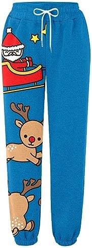 Ladies Slacks Sweatpants Christmas Print Bouquet Foot Pants Drawstring Waist Sweatpants Pants
