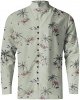 Mens Holiday Seaside Leisure Loose Button Stand Printed Shirt Long Sleeve Top Tee Shirts Girls
