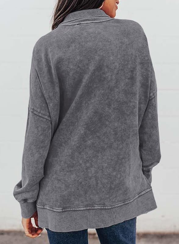 Sweatshirt For Women Casual Long Sleeve Shirts Loose Fit Button V Neck Pullover Tops Fall Clothes