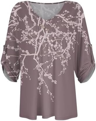 Short Sleeve Dress for Women Women Fall Outfits Loose Fit Dressy 3/4 Sleeve Shirts Casual V Neck Blouses Tunics Top