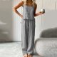 Women's Summer Solid Color Thin Pajamas Sleeveless Suspenders Trousers Set Loose Fashion Cotton and Linen Home