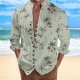 Mens Holiday Seaside Leisure Loose Button Stand Printed Shirt Long Sleeve Top Tee Shirts Girls
