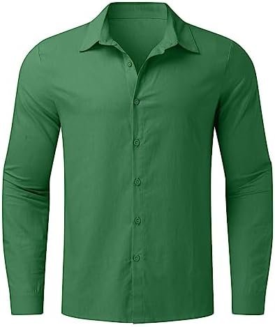 Men's Solid Color Casual Shirt Long Sleeve Loose Fit Linen Blend with Pockets Stretch Tee