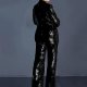 Womens Suits Set Sequin 2 Piece Pants Set Notch Lapel Slim Fit Formal Suits Womens Tuxedo Suit Lady Athletic
