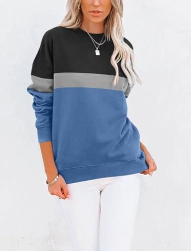 Women's Casual Long Sleeve Color Block/Solid Tops Sweatshirts Cute Loose Fit Pullover with Pockets