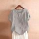 Women's Pullover Round Neck Vintage Cotton and Linen Print Loose Short Sleeve Blouse Blouse Casual Shirt