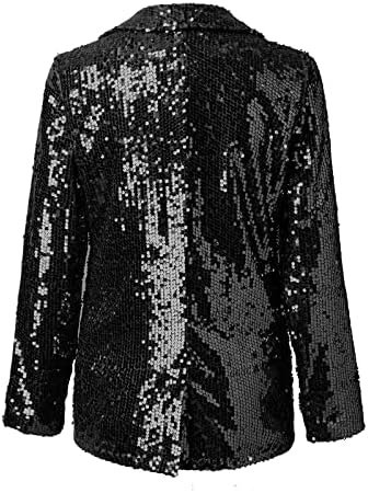 Women Commuting Front Open Long Sleeve Lapel Casual Evening Shiny Loose Slim Fit Jacket