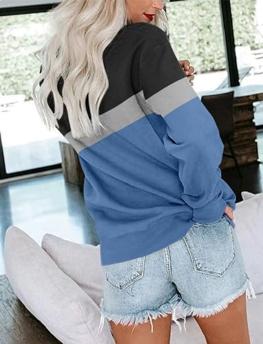 Women's Casual Long Sleeve Color Block/Solid Tops Sweatshirts Cute Loose Fit Pullover with Pockets