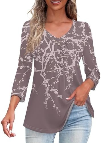 Short Sleeve Dress for Women Women Fall Outfits Loose Fit Dressy 3/4 Sleeve Shirts Casual V Neck Blouses Tunics Top