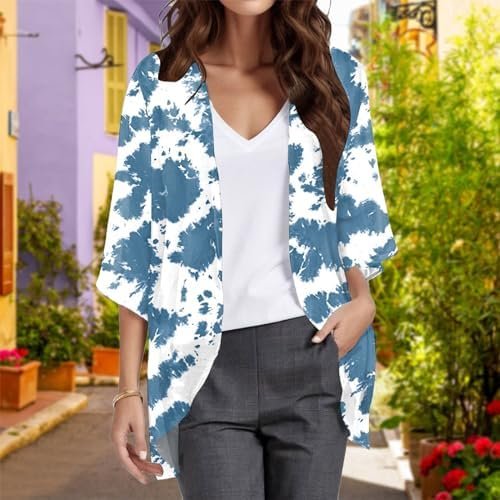 Womens Elegant Puff Sleeve Chiffon Loose Cover Up Casual Blouse Tops Cardigans Shirt for Women