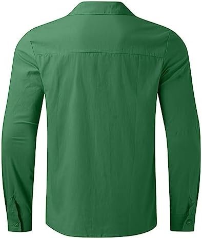Men's Solid Color Casual Shirt Long Sleeve Loose Fit Linen Blend with Pockets Stretch Tee