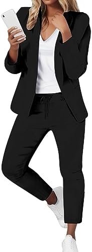 Women's Two Piece Lapels Suit Set Office Long Sleeve Jacket Pant Suit Slim Fit Trouser Jacket Suit Christmas