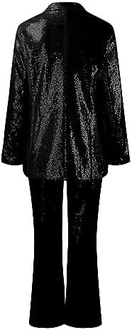 Womens Suits Set Sequin 2 Piece Pants Set Notch Lapel Slim Fit Formal Suits Womens Tuxedo Suit Lady Athletic