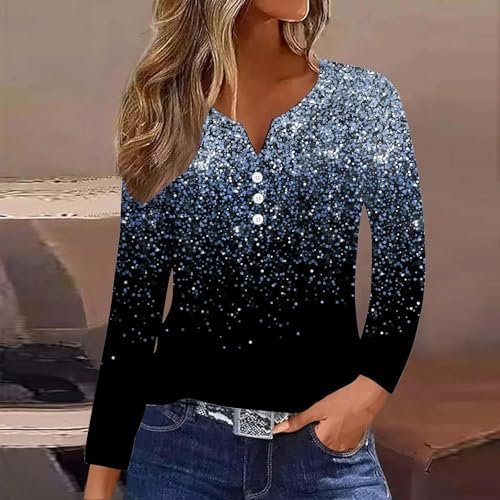 Long Sleeve Womens Fall Casual Tops V Neck Button Down Blouses Trendy Loose Dressy Tshirt Going Out Tunics