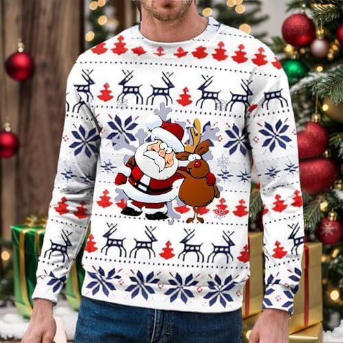 Christmas Mens Autumn And Winter Products Hooded Crew Neck Sweatshirt Double Layer Snowflake Funny Funny Fleece