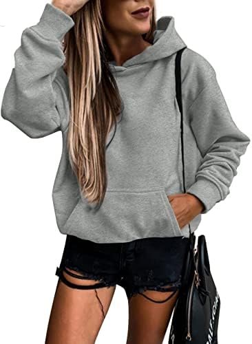 Women's Casual Hoodies Long Sleeve Solid Lightweight Pullover Tops Loose Sweatshirt with Pocket