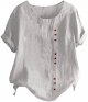 Women's Pullover Round Neck Vintage Cotton and Linen Print Loose Short Sleeve Blouse Blouse Casual Shirt