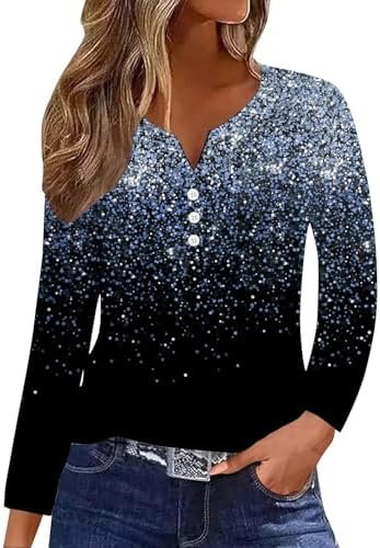 Long Sleeve Womens Fall Casual Tops V Neck Button Down Blouses Trendy Loose Dressy Tshirt Going Out Tunics